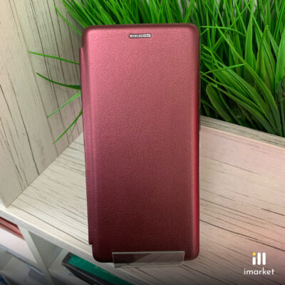 Чехол-книжка для Xiaomi Redmi Note 8 Pro на телефон PU-кожа бордовая с магнитом