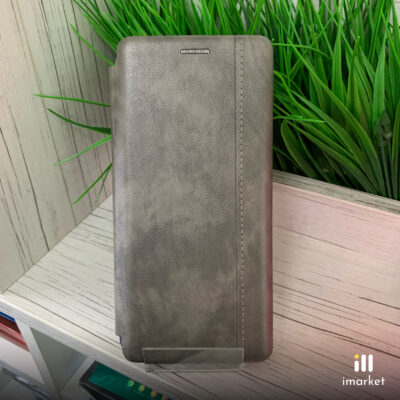 Чехол-книжка для Xiaomi Redmi Note 8 Pro на телефон PU-кожа серая с магнитом